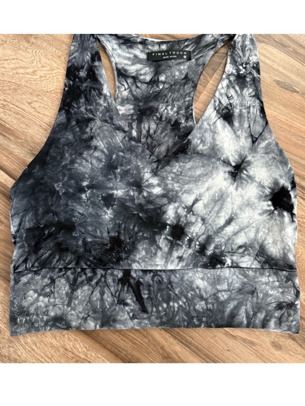 Final Touch Women's Black and Gray Tie-Dye Scoop Tank NWOT